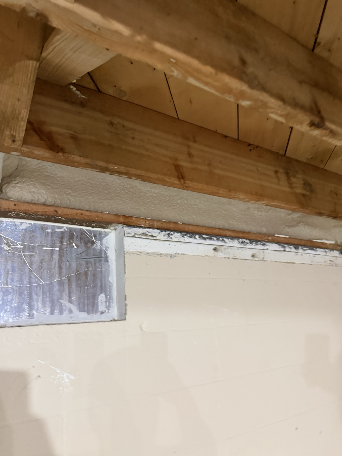 Foam worked in around the floor joists.