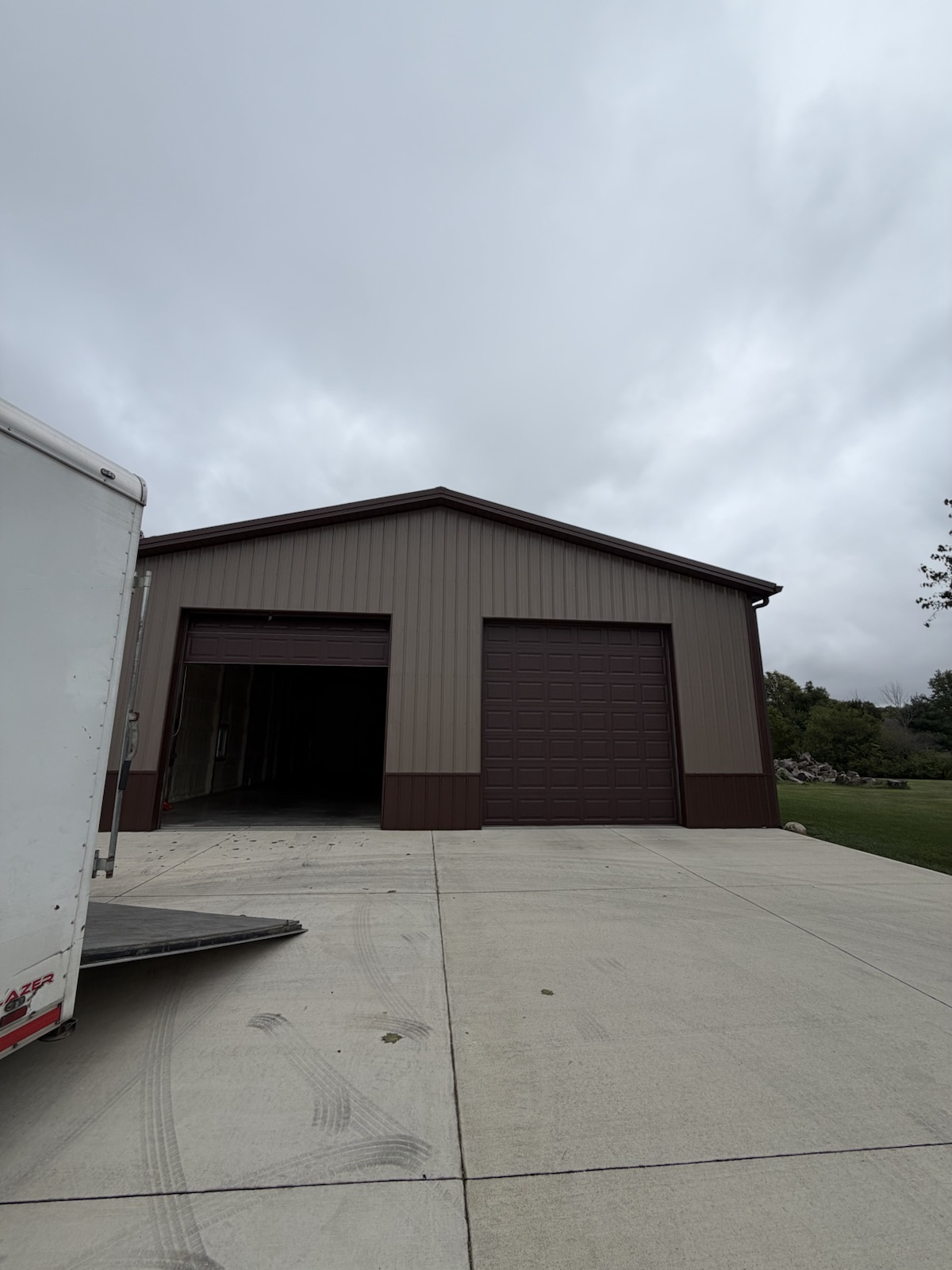 The finished barn from the driveway.