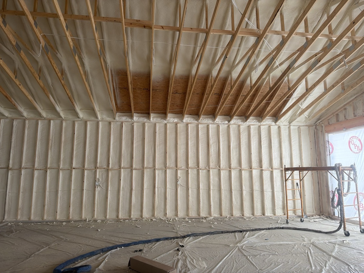 The same room from the other end, with the walls foamed.