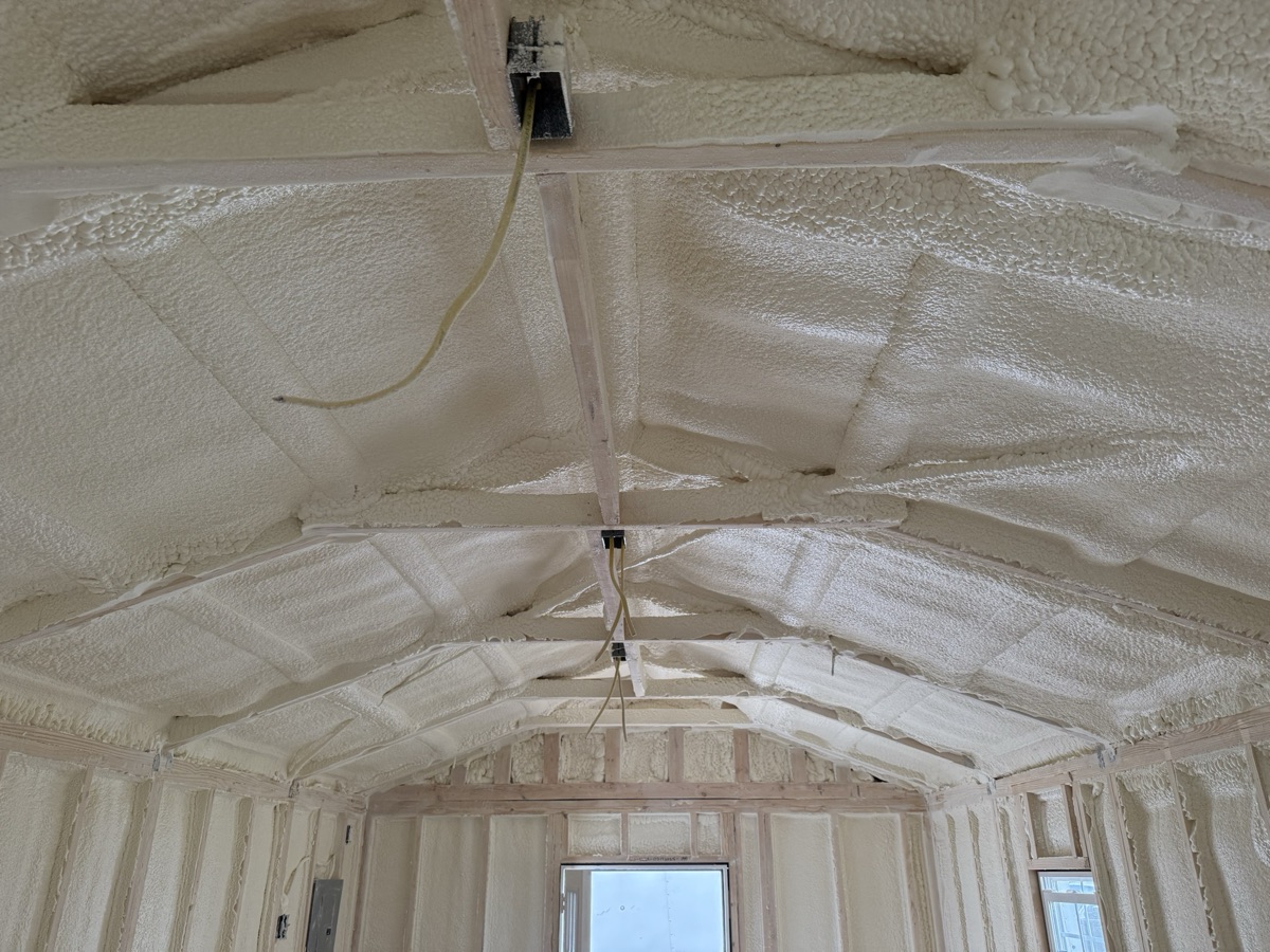 Looking back down the shed after spraying.