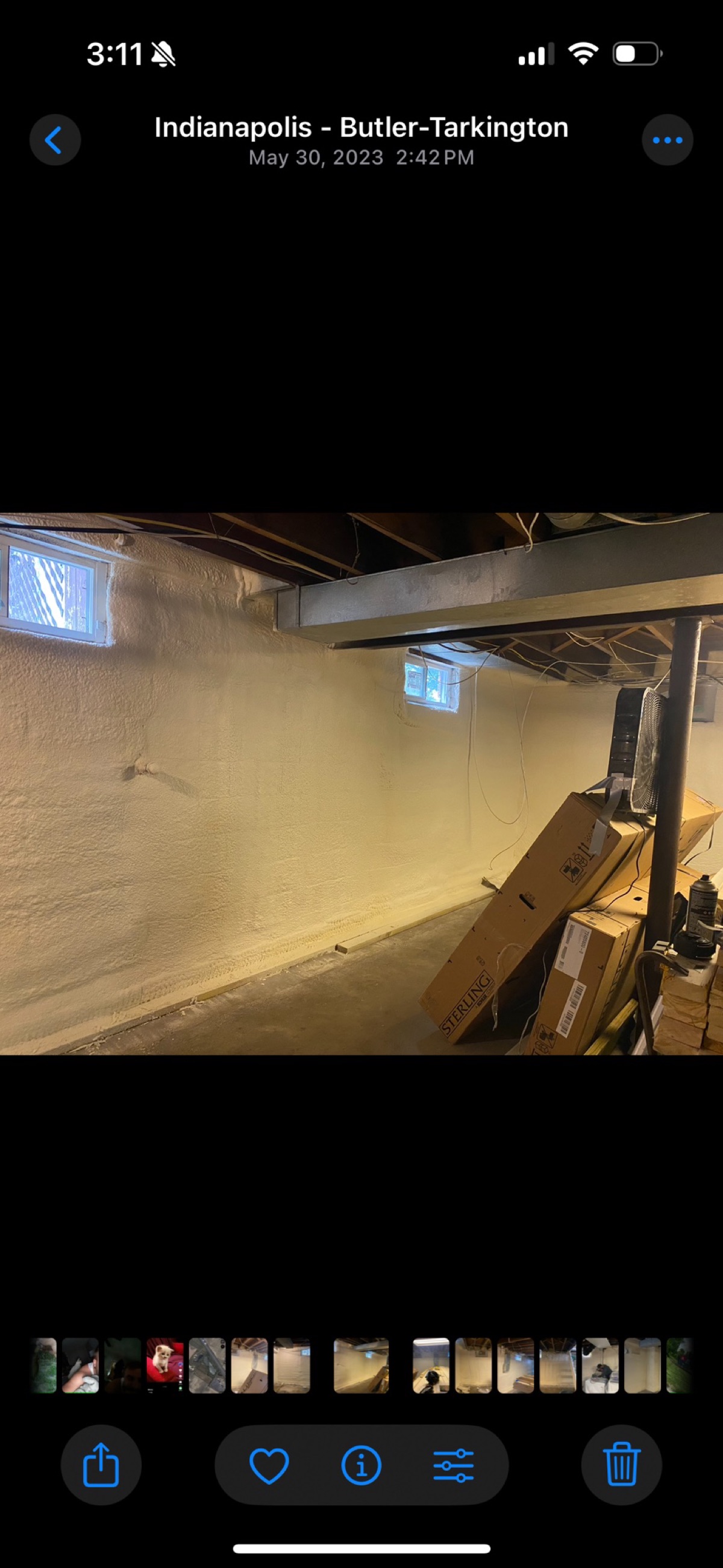 The far corner, with the window surround sealed.