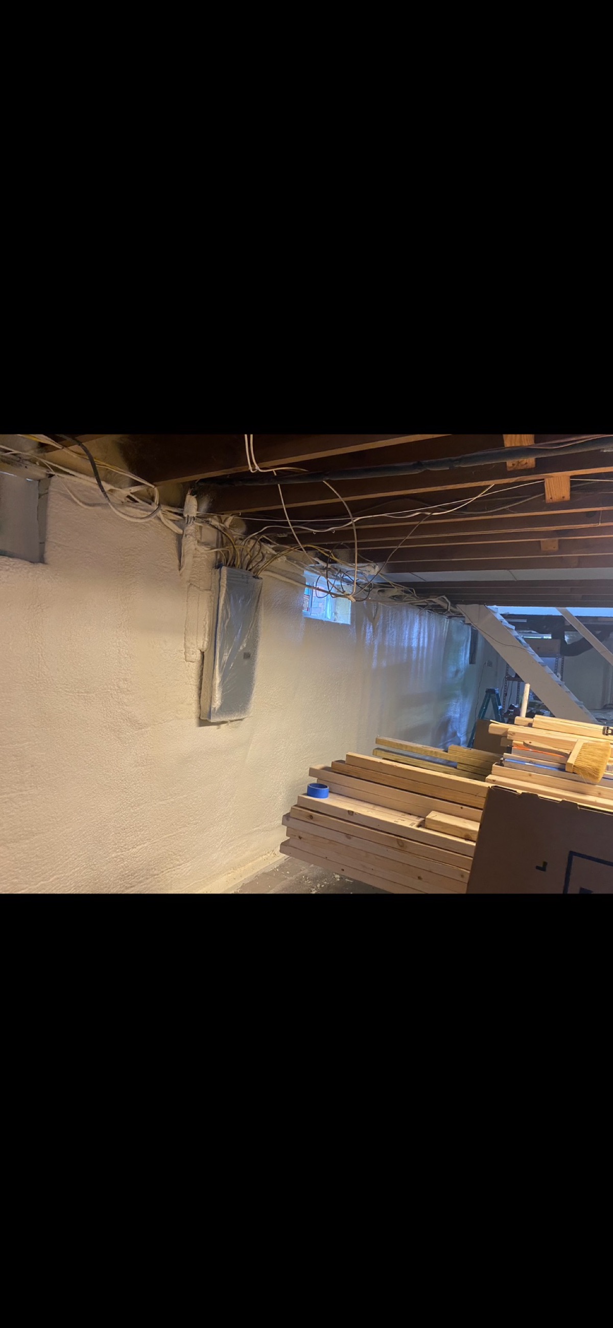 The finished wall, foamed floor to ceiling.