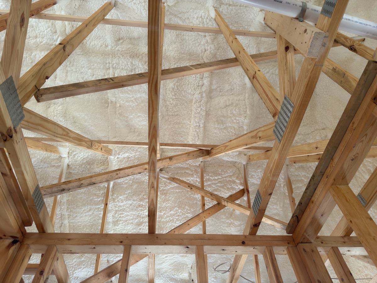 Foam at the gable end, with the windows framed in.