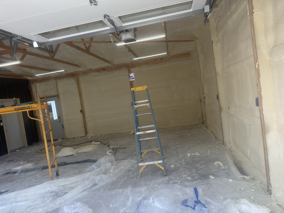 Foamed walls and roof, looking down the building.